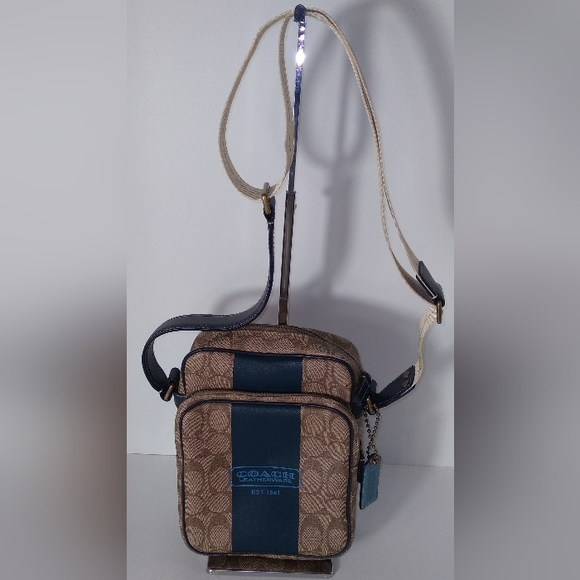 Authentic Coach Heritage Signature Blue Stripe Leatherware Crossbody Bag - Picture 8 of 16